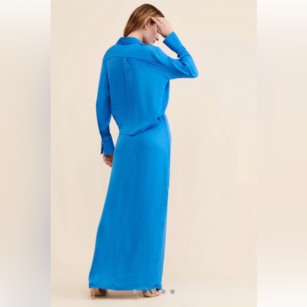 Free People Aida Collared Long Sleeve Silky Maxi Dress NWT 10 - Picture 2 of 8